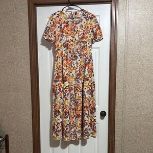 Floral Orange and White Midi Dress